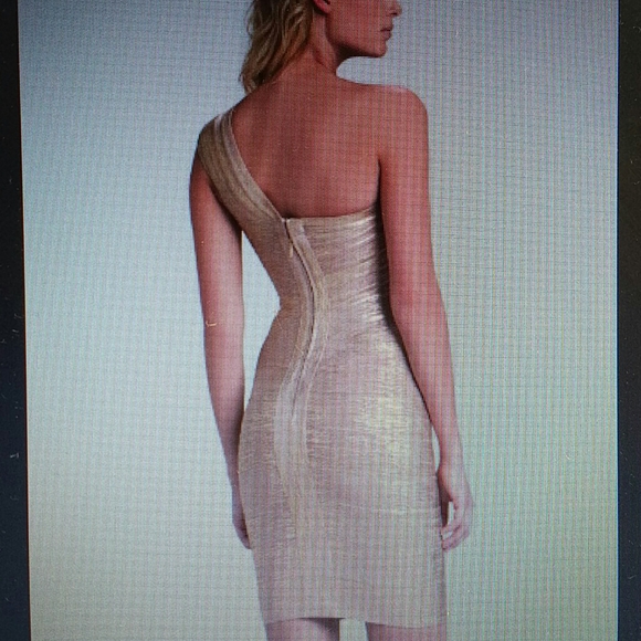 Herve Leger - gold textured one shoulder dress - Picture 2 of 6